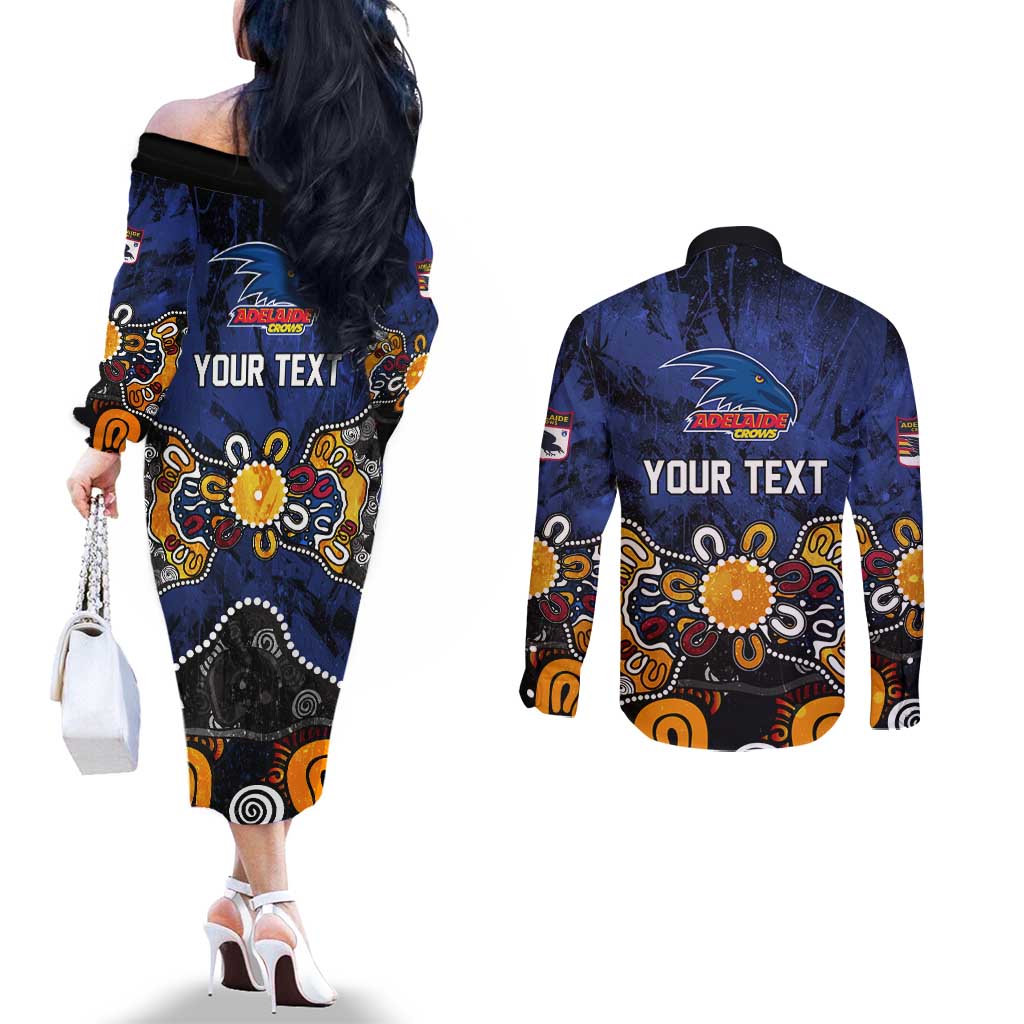 Personalized Adelaide Crows Couples Matching Off The Shoulder Long Sleeve Dress and Long Sleeve Button Shirt Aboriginal Dot Painting Graffiti Style