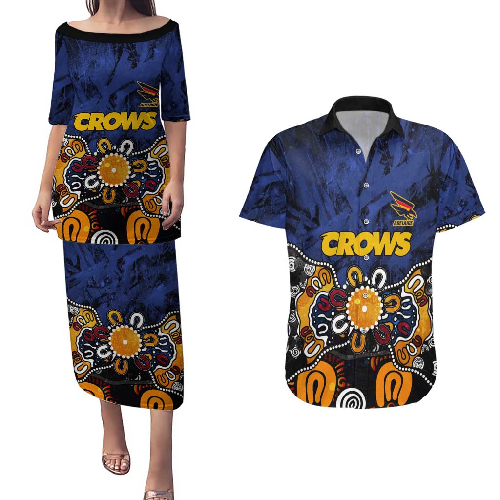 Personalized Adelaide Crows Couples Matching Puletasi and Hawaiian Shirt Aboriginal Dot Painting Graffiti Style