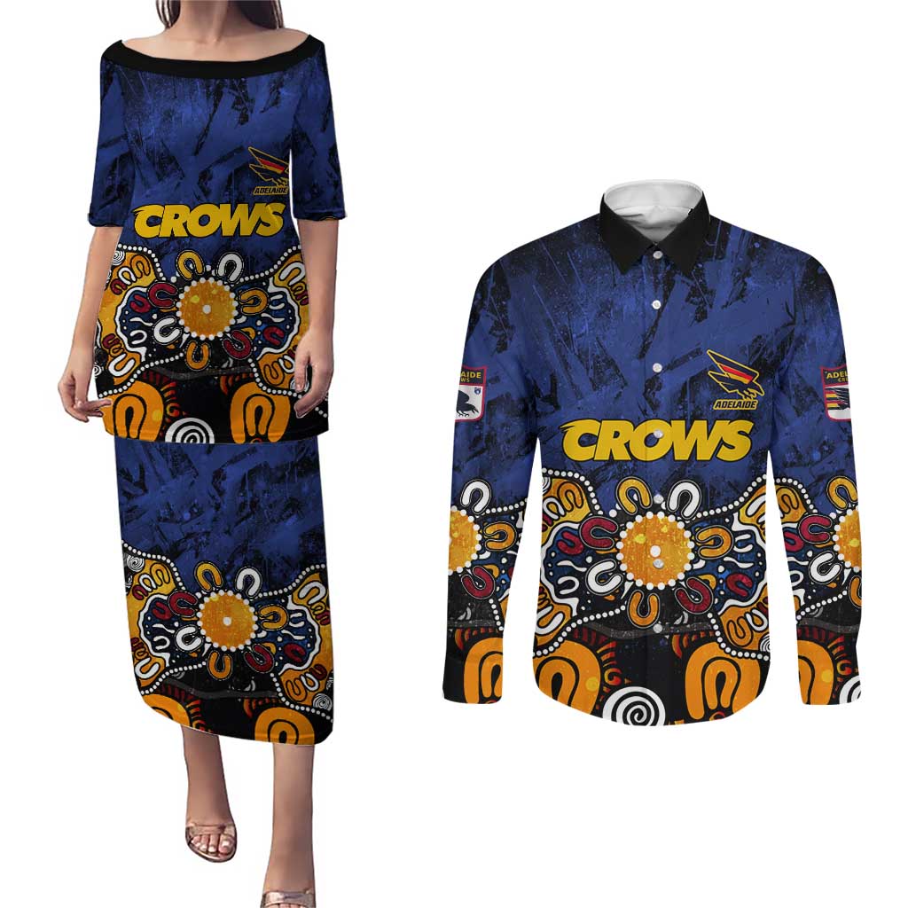 Personalized Adelaide Crows Couples Matching Puletasi and Long Sleeve Button Shirt Aboriginal Dot Painting Graffiti Style