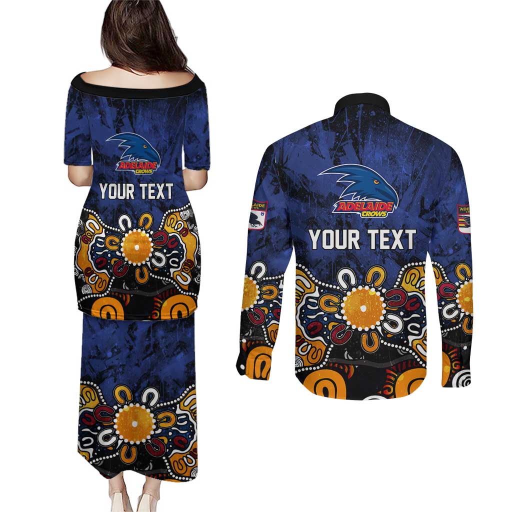 Personalized Adelaide Crows Couples Matching Puletasi and Long Sleeve Button Shirt Aboriginal Dot Painting Graffiti Style