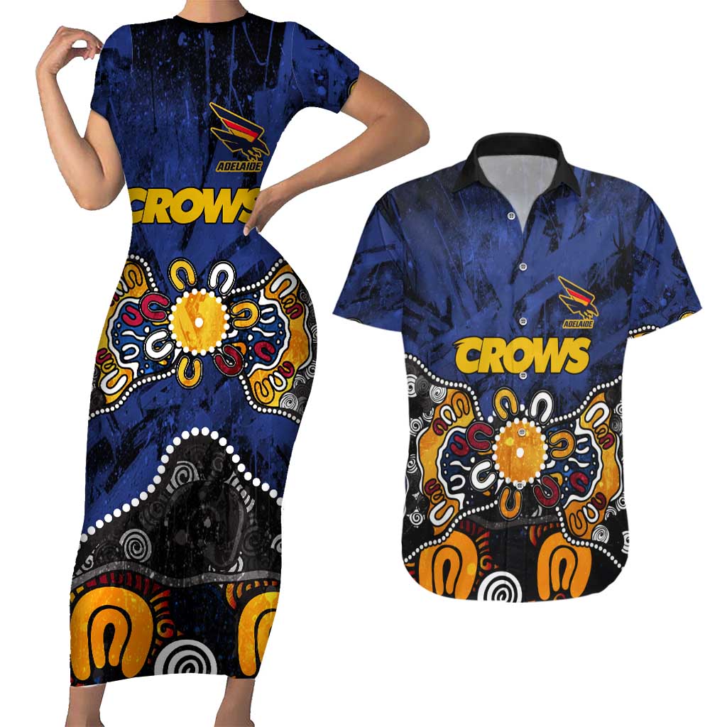 Personalized Adelaide Crows Couples Matching Short Sleeve Bodycon Dress and Hawaiian Shirt Aboriginal Dot Painting Graffiti Style