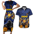 Personalized Adelaide Crows Couples Matching Short Sleeve Bodycon Dress and Hawaiian Shirt Aboriginal Dot Painting Graffiti Style
