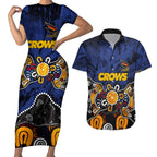 Personalized Adelaide Crows Couples Matching Short Sleeve Bodycon Dress and Hawaiian Shirt Aboriginal Dot Painting Graffiti Style