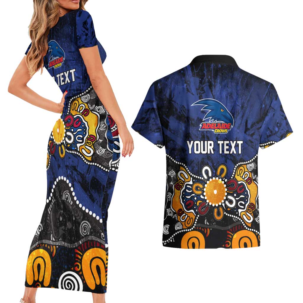 Personalized Adelaide Crows Couples Matching Short Sleeve Bodycon Dress and Hawaiian Shirt Aboriginal Dot Painting Graffiti Style
