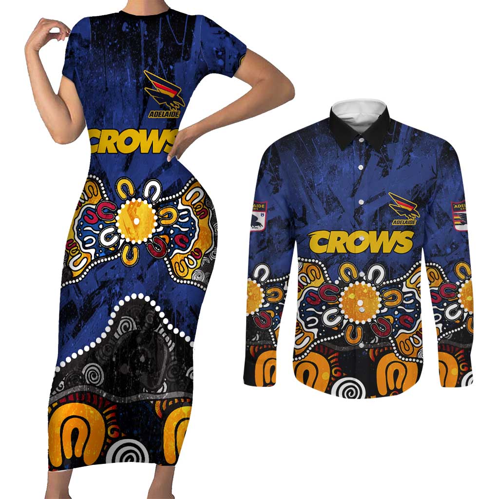 Personalized Adelaide Crows Couples Matching Short Sleeve Bodycon Dress and Long Sleeve Button Shirt Aboriginal Dot Painting Graffiti Style