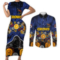 Personalized Adelaide Crows Couples Matching Short Sleeve Bodycon Dress and Long Sleeve Button Shirt Aboriginal Dot Painting Graffiti Style