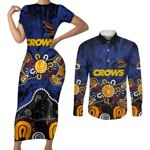 Personalized Adelaide Crows Couples Matching Short Sleeve Bodycon Dress and Long Sleeve Button Shirt Aboriginal Dot Painting Graffiti Style