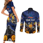 Personalized Adelaide Crows Couples Matching Short Sleeve Bodycon Dress and Long Sleeve Button Shirt Aboriginal Dot Painting Graffiti Style