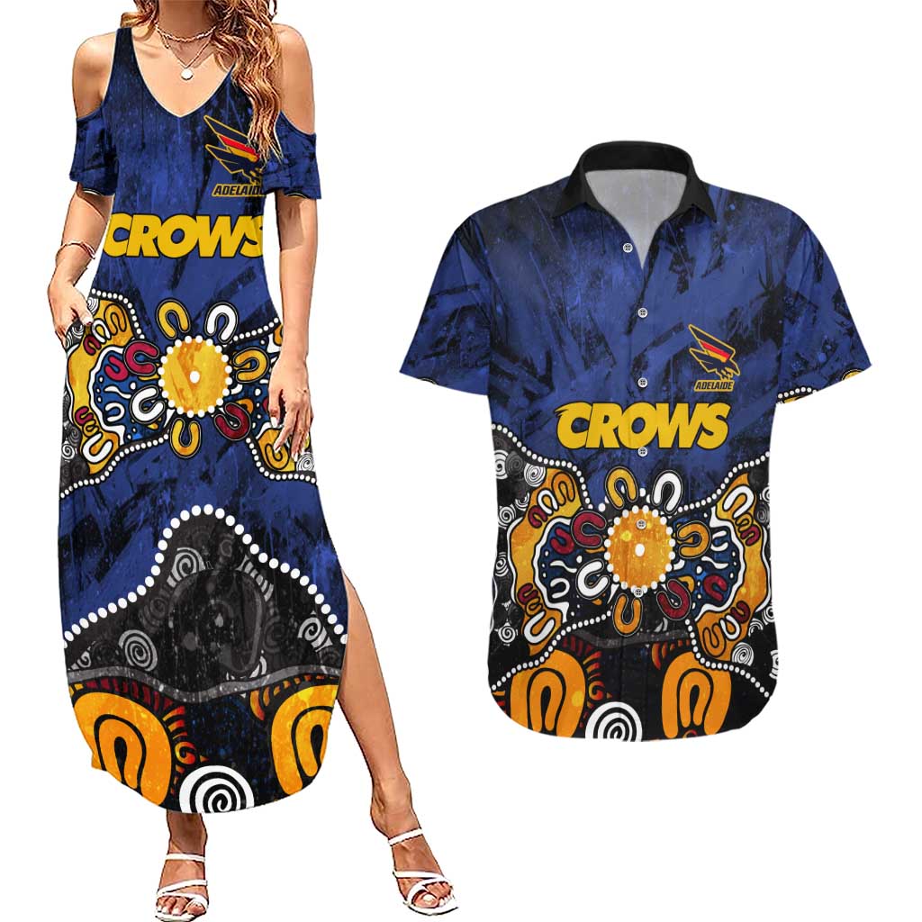 Personalized Adelaide Crows Couples Matching Summer Maxi Dress and Hawaiian Shirt Aboriginal Dot Painting Graffiti Style