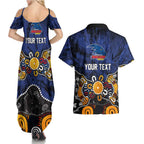 Personalized Adelaide Crows Couples Matching Summer Maxi Dress and Hawaiian Shirt Aboriginal Dot Painting Graffiti Style