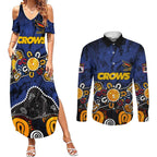 Personalized Adelaide Crows Couples Matching Summer Maxi Dress and Long Sleeve Button Shirt Aboriginal Dot Painting Graffiti Style