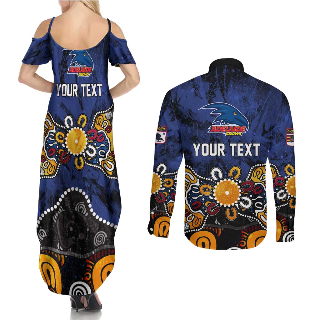 Personalized Adelaide Crows Couples Matching Summer Maxi Dress and Long Sleeve Button Shirt Aboriginal Dot Painting Graffiti Style