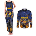 Personalized Adelaide Crows Couples Matching Tank Maxi Dress and Long Sleeve Button Shirt Aboriginal Dot Painting Graffiti Style