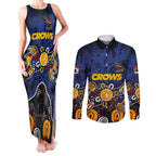 Personalized Adelaide Crows Couples Matching Tank Maxi Dress and Long Sleeve Button Shirt Aboriginal Dot Painting Graffiti Style
