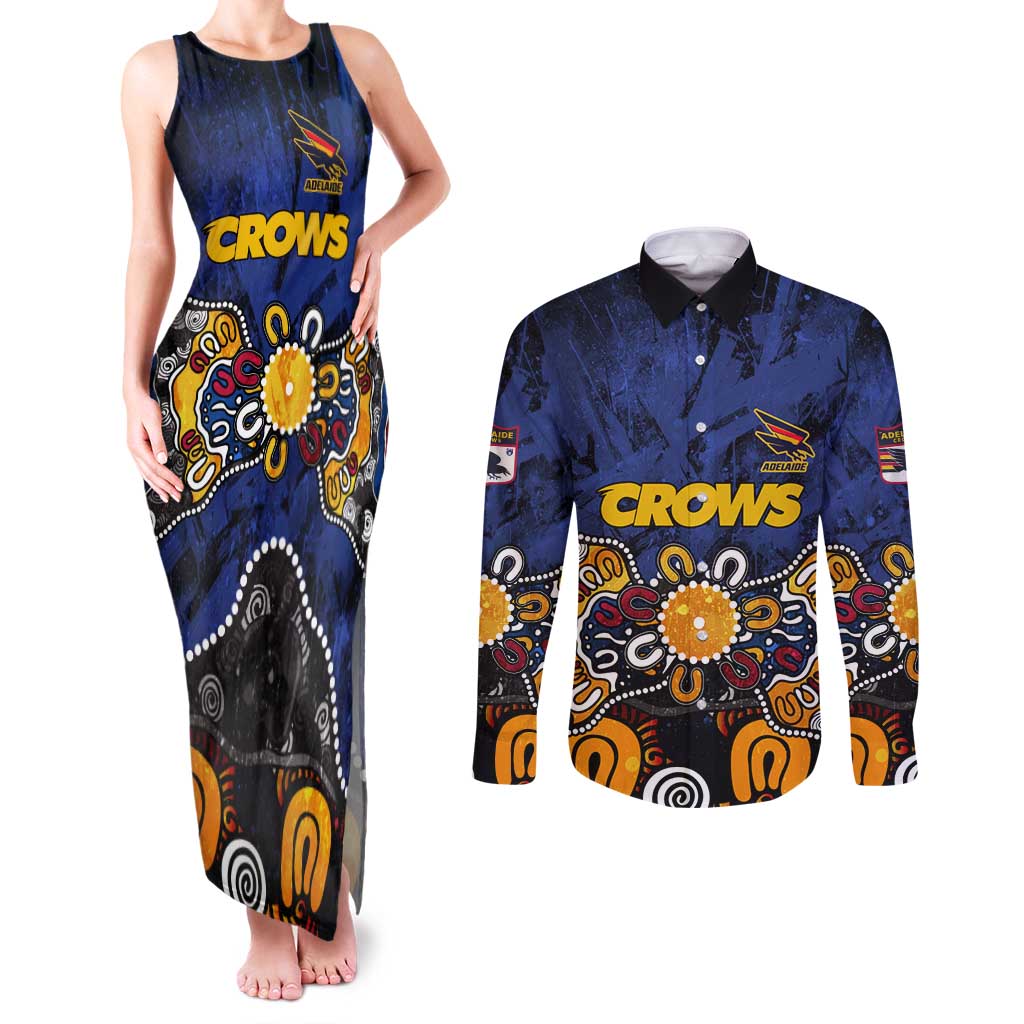 Personalized Adelaide Crows Couples Matching Tank Maxi Dress and Long Sleeve Button Shirt Aboriginal Dot Painting Graffiti Style