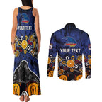 Personalized Adelaide Crows Couples Matching Tank Maxi Dress and Long Sleeve Button Shirt Aboriginal Dot Painting Graffiti Style