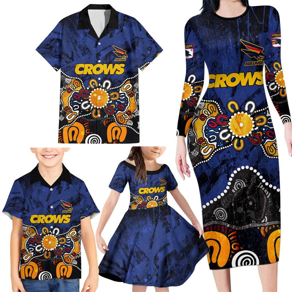 Personalized Adelaide Crows Family Matching Long Sleeve Bodycon Dress and Hawaiian Shirt Aboriginal Dot Painting Graffiti Style