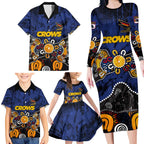 Personalized Adelaide Crows Family Matching Long Sleeve Bodycon Dress and Hawaiian Shirt Aboriginal Dot Painting Graffiti Style