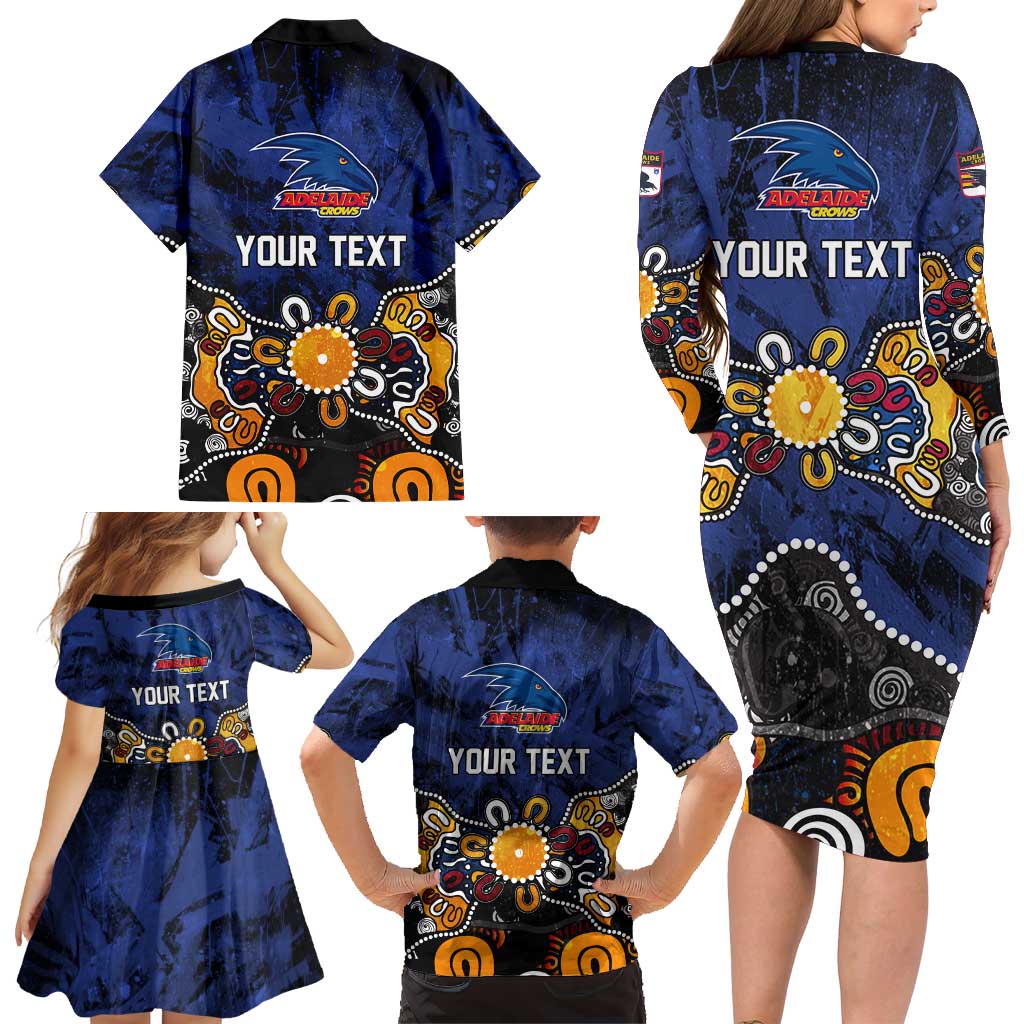 Personalized Adelaide Crows Family Matching Long Sleeve Bodycon Dress and Hawaiian Shirt Aboriginal Dot Painting Graffiti Style
