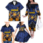 Personalized Adelaide Crows Family Matching Off The Shoulder Long Sleeve Dress and Hawaiian Shirt Aboriginal Dot Painting Graffiti Style