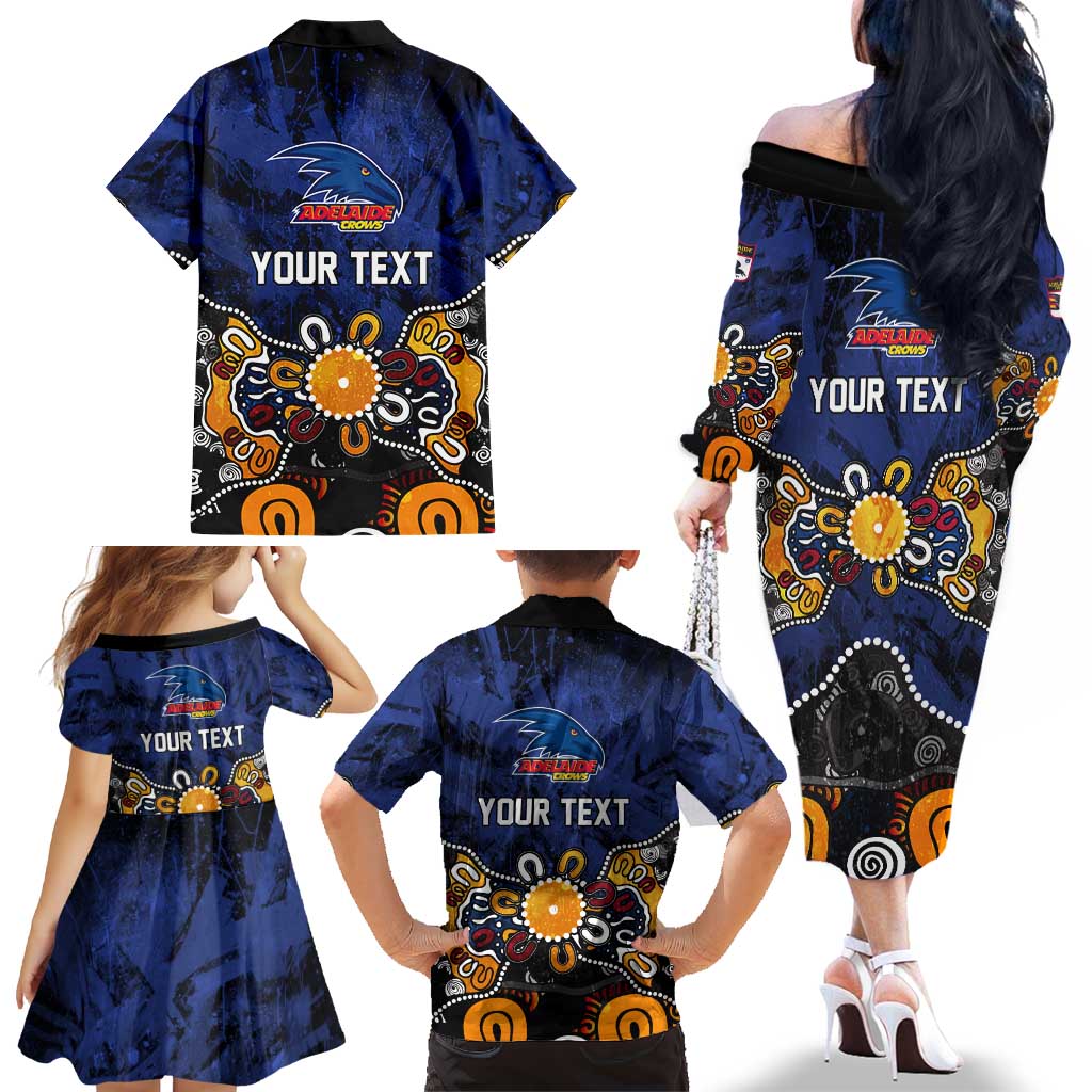 Personalized Adelaide Crows Family Matching Off The Shoulder Long Sleeve Dress and Hawaiian Shirt Aboriginal Dot Painting Graffiti Style