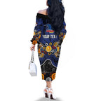 Personalized Adelaide Crows Family Matching Off The Shoulder Long Sleeve Dress and Hawaiian Shirt Aboriginal Dot Painting Graffiti Style