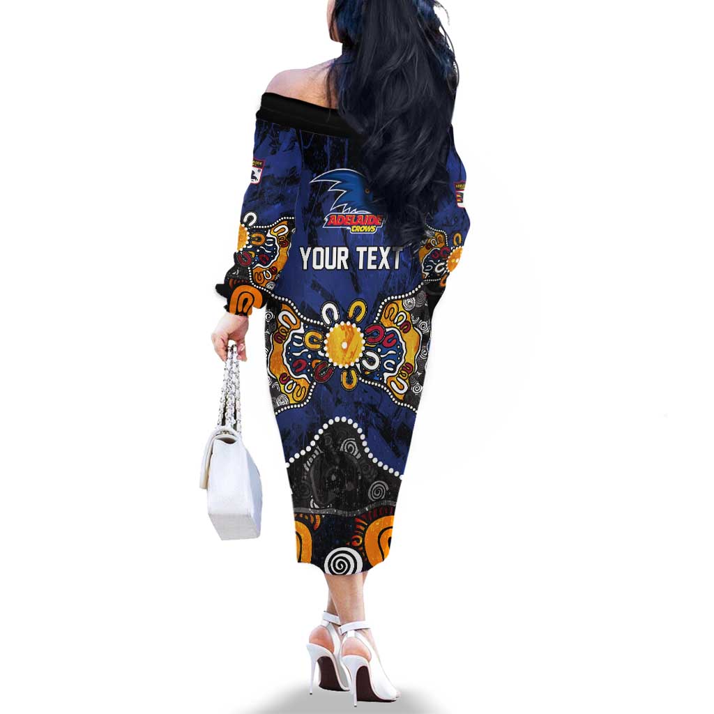 Personalized Adelaide Crows Family Matching Off The Shoulder Long Sleeve Dress and Hawaiian Shirt Aboriginal Dot Painting Graffiti Style
