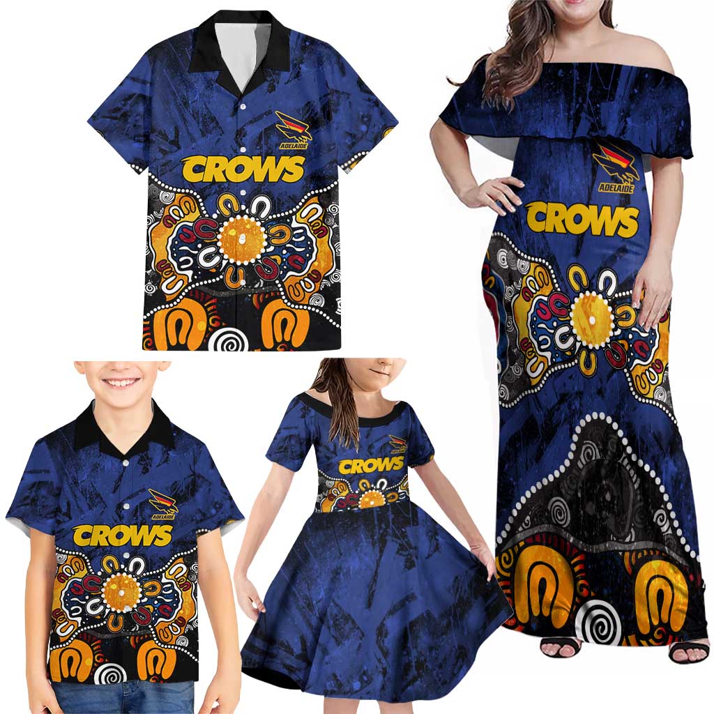 Personalized Adelaide Crows Family Matching Off Shoulder Maxi Dress and Hawaiian Shirt Aboriginal Dot Painting Graffiti Style