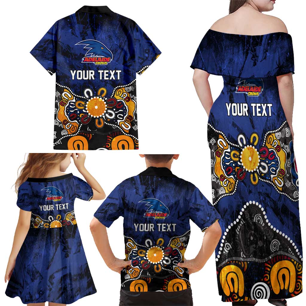 Personalized Adelaide Crows Family Matching Off Shoulder Maxi Dress and Hawaiian Shirt Aboriginal Dot Painting Graffiti Style