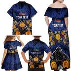Personalized Adelaide Crows Family Matching Off Shoulder Maxi Dress and Hawaiian Shirt Aboriginal Dot Painting Graffiti Style