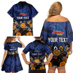 Personalized Adelaide Crows Family Matching Off Shoulder Short Dress and Hawaiian Shirt Aboriginal Dot Painting Graffiti Style
