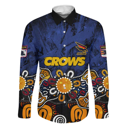 Personalized Adelaide Crows Family Matching Off Shoulder Short Dress and Hawaiian Shirt Aboriginal Dot Painting Graffiti Style