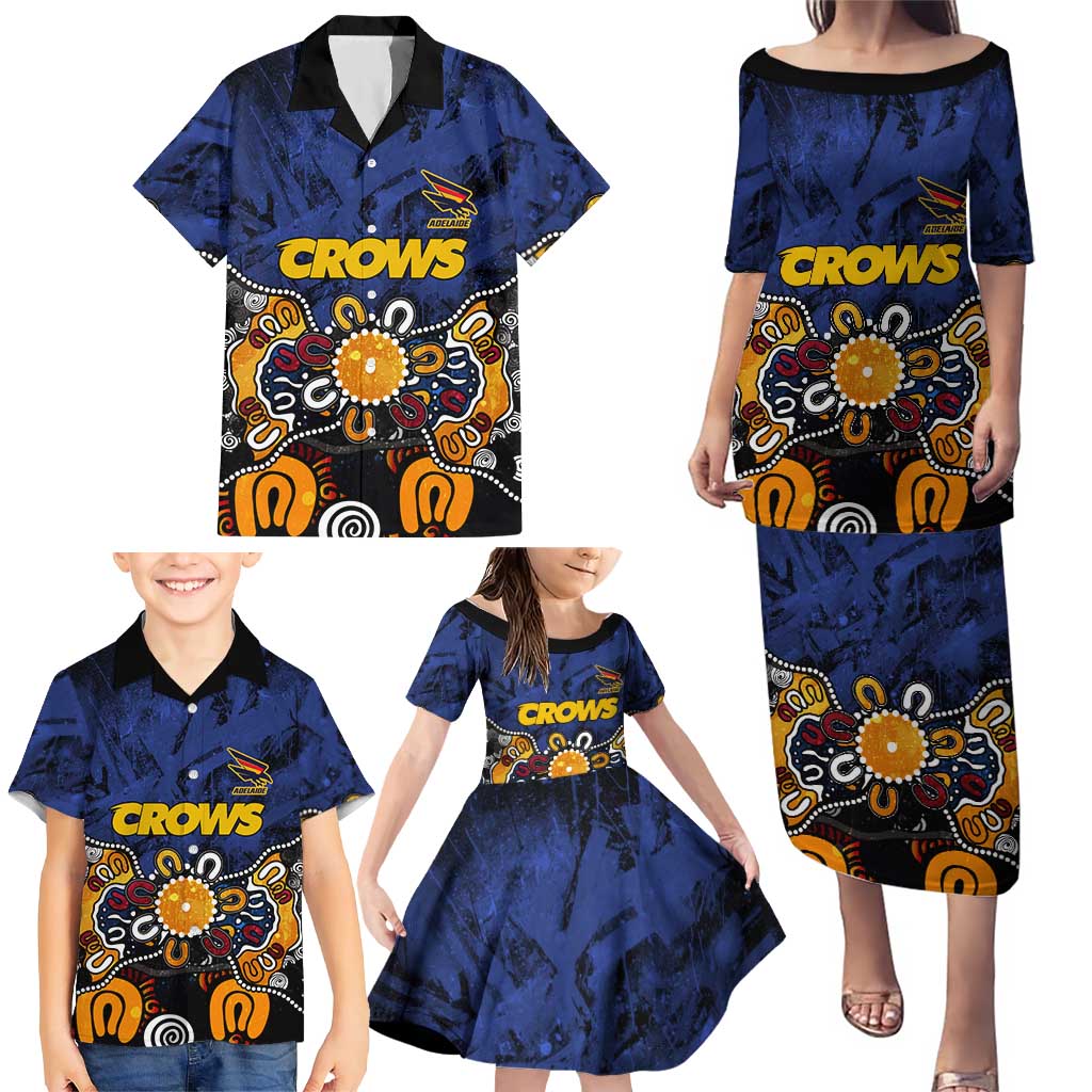 Personalized Adelaide Crows Family Matching Puletasi and Hawaiian Shirt Aboriginal Dot Painting Graffiti Style