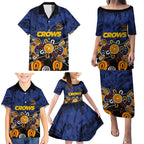 Personalized Adelaide Crows Family Matching Puletasi and Hawaiian Shirt Aboriginal Dot Painting Graffiti Style