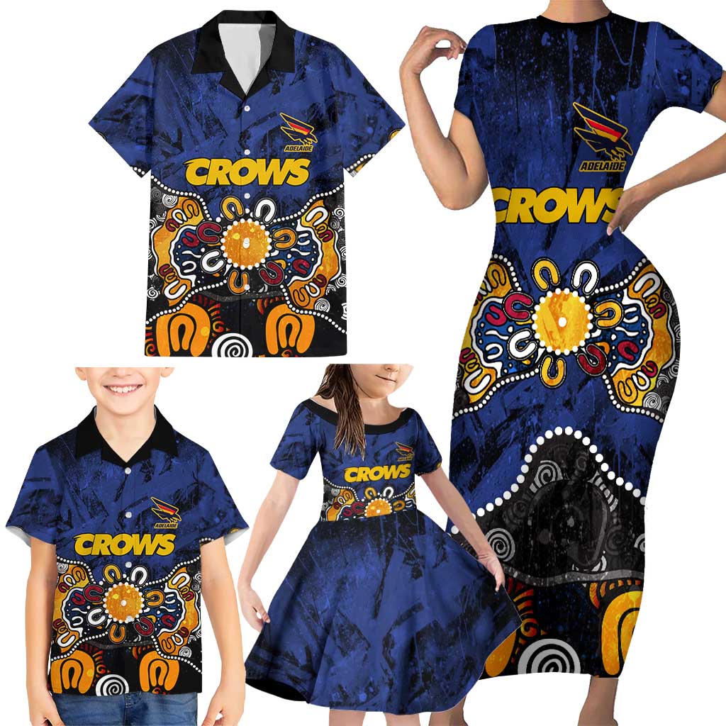 Personalized Adelaide Crows Family Matching Short Sleeve Bodycon Dress and Hawaiian Shirt Aboriginal Dot Painting Graffiti Style