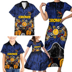 Personalized Adelaide Crows Family Matching Short Sleeve Bodycon Dress and Hawaiian Shirt Aboriginal Dot Painting Graffiti Style