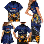 Personalized Adelaide Crows Family Matching Short Sleeve Bodycon Dress and Hawaiian Shirt Aboriginal Dot Painting Graffiti Style