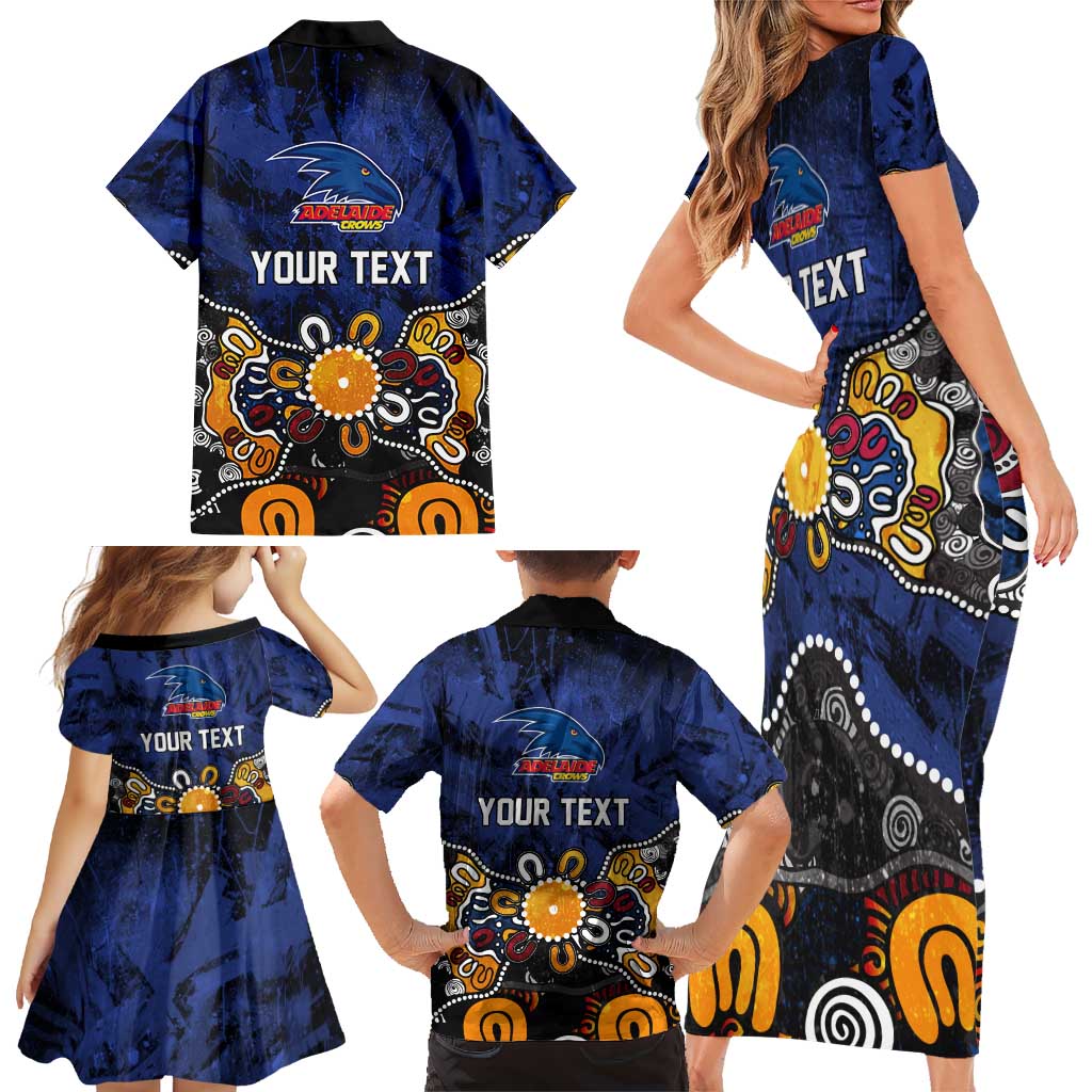 Personalized Adelaide Crows Family Matching Short Sleeve Bodycon Dress and Hawaiian Shirt Aboriginal Dot Painting Graffiti Style