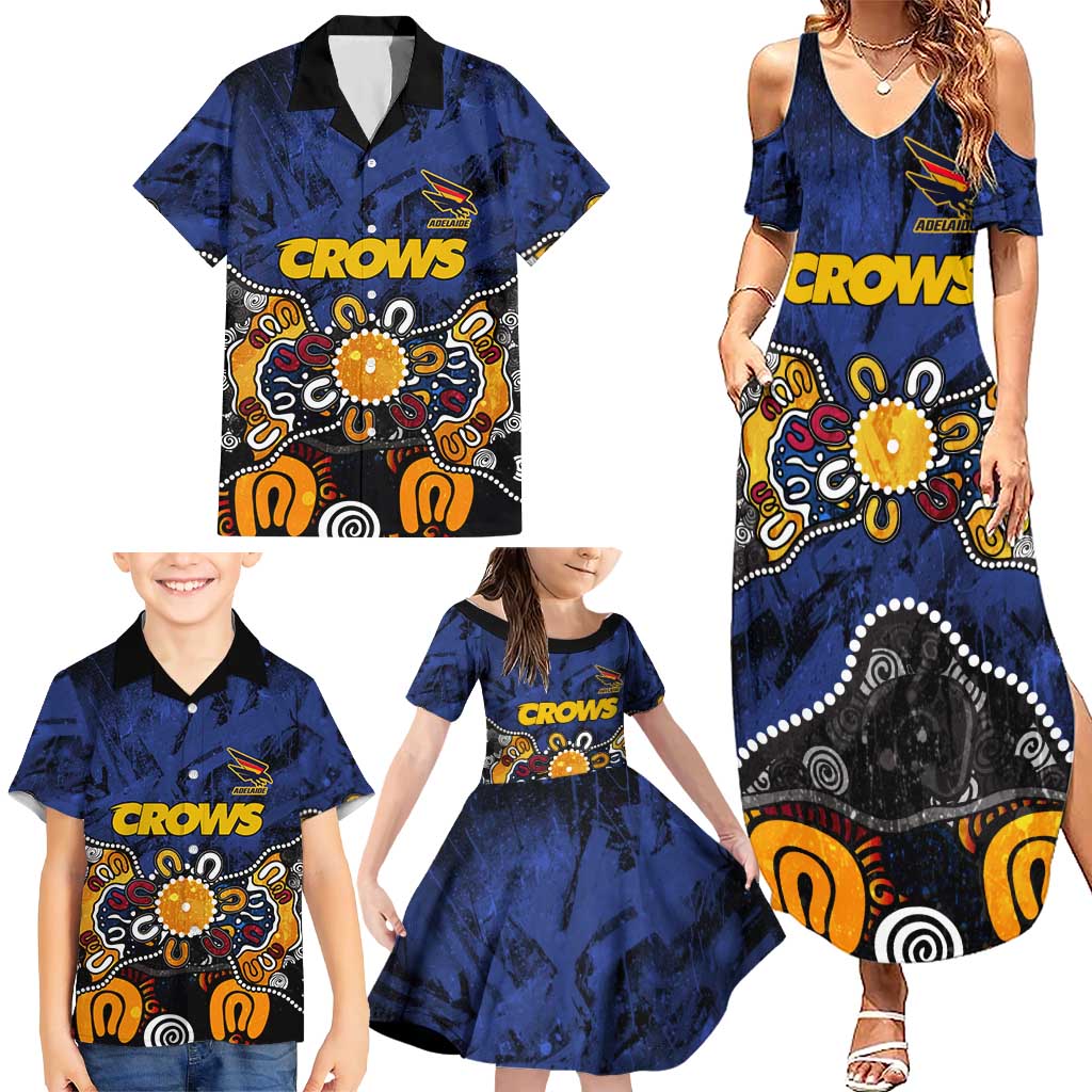 Personalized Adelaide Crows Family Matching Summer Maxi Dress and Hawaiian Shirt Aboriginal Dot Painting Graffiti Style