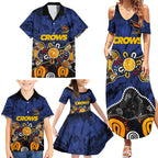 Personalized Adelaide Crows Family Matching Summer Maxi Dress and Hawaiian Shirt Aboriginal Dot Painting Graffiti Style