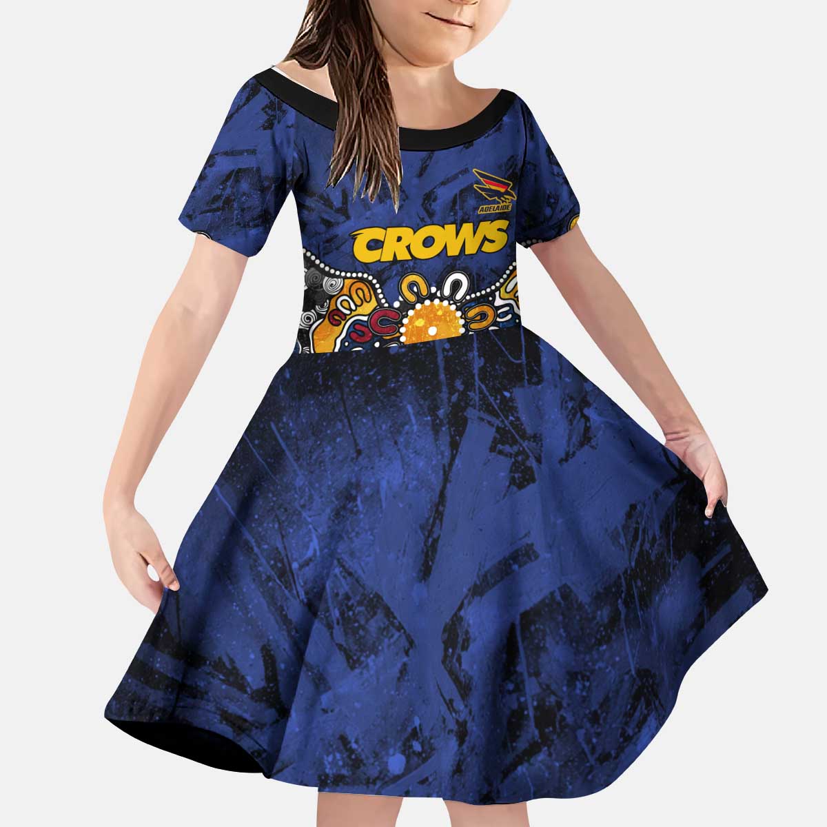 Personalized Adelaide Crows Kid Short Sleeve Dress Aboriginal Dot Painting Graffiti Style