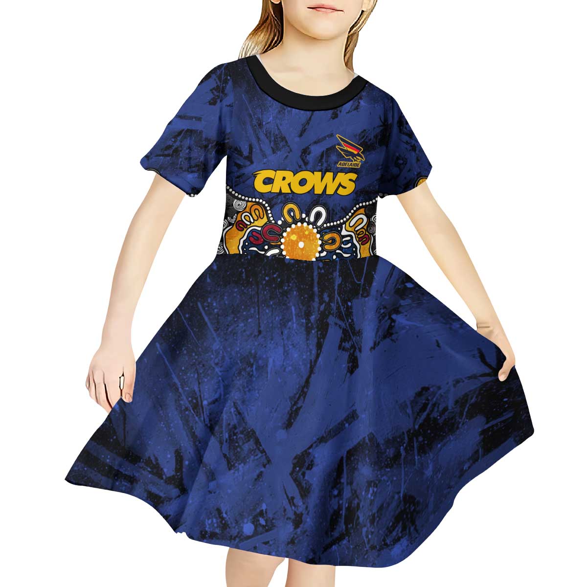 Personalized Adelaide Crows Kid Short Sleeve Dress Aboriginal Dot Painting Graffiti Style