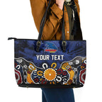 Personalized Adelaide Crows Leather Tote Bag Aboriginal Dot Painting Graffiti Style