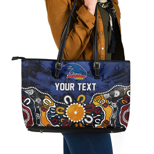 Personalized Adelaide Crows Leather Tote Bag Aboriginal Dot Painting Graffiti Style