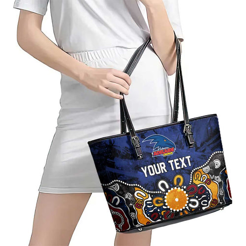Personalized Adelaide Crows Leather Tote Bag Aboriginal Dot Painting Graffiti Style