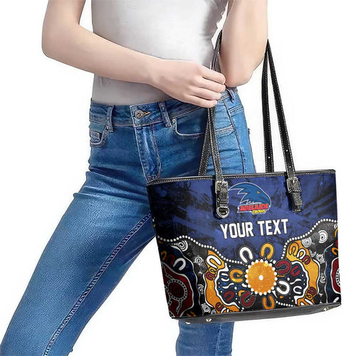 Personalized Adelaide Crows Leather Tote Bag Aboriginal Dot Painting Graffiti Style