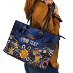 Personalized Adelaide Crows Leather Tote Bag Aboriginal Dot Painting Graffiti Style