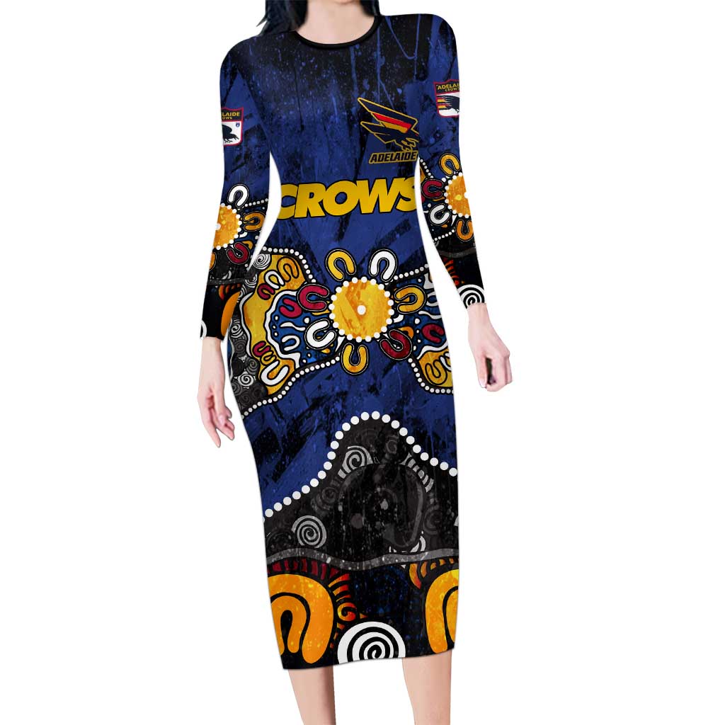 Personalized Adelaide Crows Long Sleeve Bodycon Dress Aboriginal Dot Painting Graffiti Style
