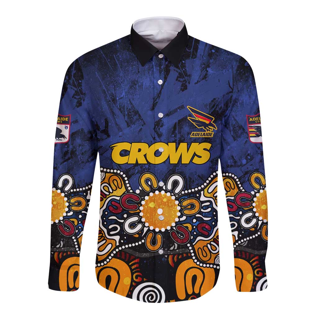Personalized Adelaide Crows Long Sleeve Button Shirt Aboriginal Dot Painting Graffiti Style