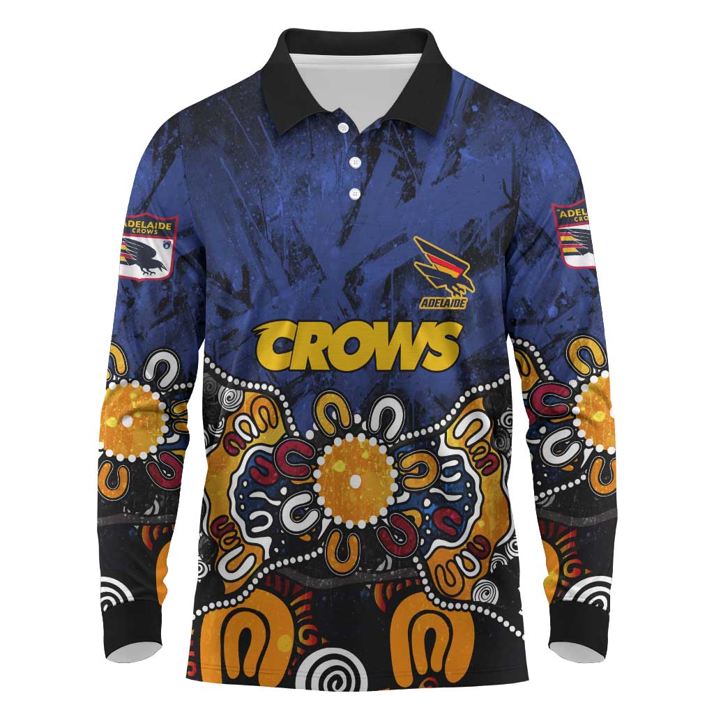 Personalized Adelaide Crows Long Sleeve Polo Shirt Aboriginal Dot Painting Graffiti Style